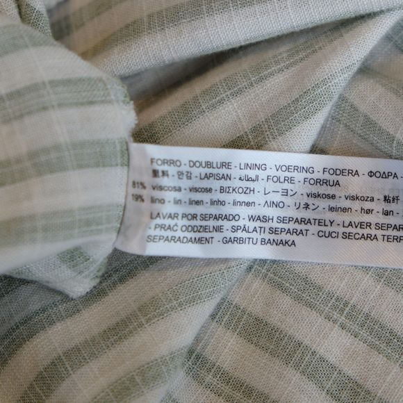 ZARA Midi Dress Linen Blend Striped Green Ruffles Tiered Sz S - Picture 3 of 13